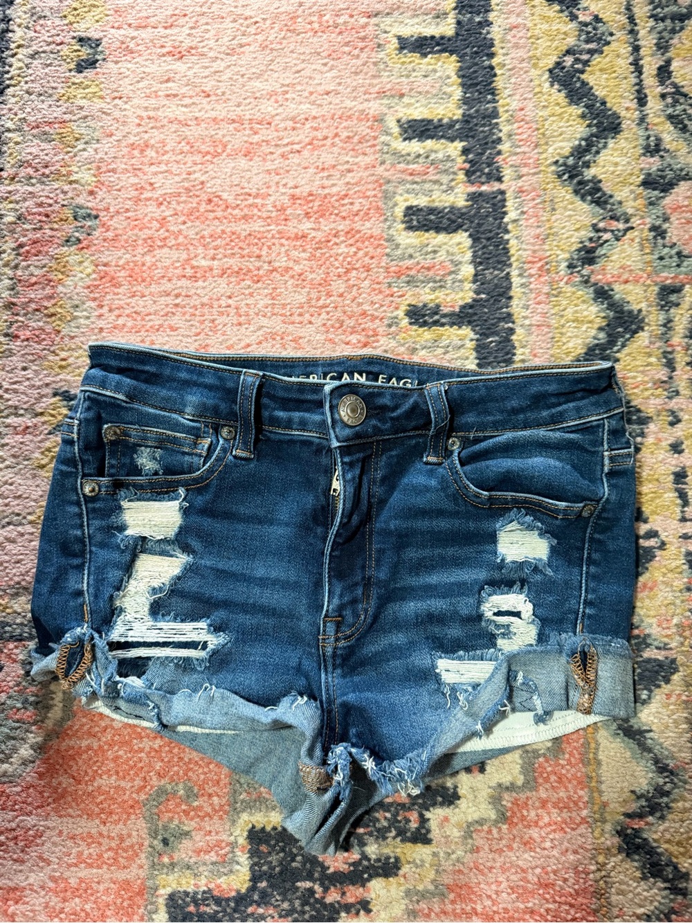 American Eagle Outfitters Women's Distressed Dark Blue Denim Shorts